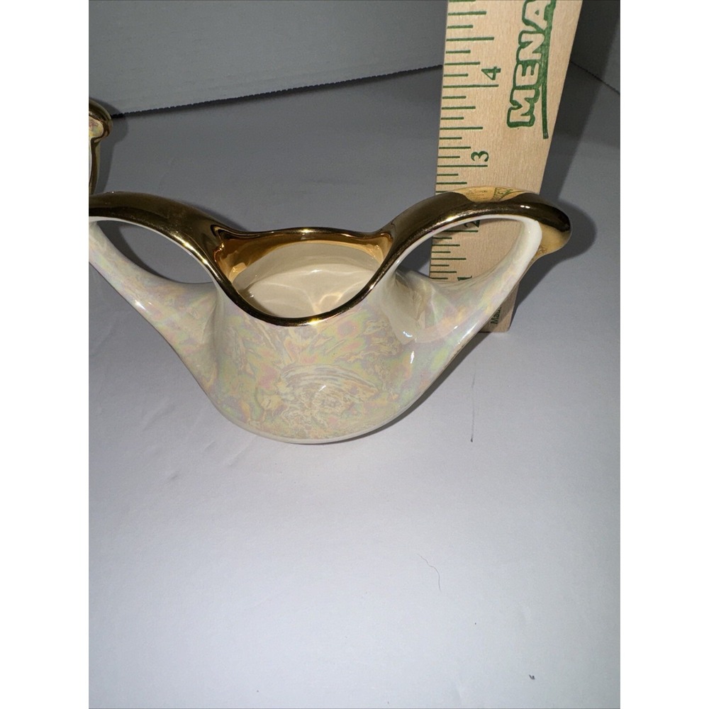 Vtg 22 Karat Gold Leaf Creamer & Open Sugar Pearl China Co 1950's Lusterware - Picture 10 of 11
